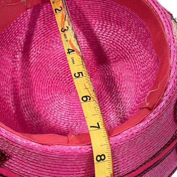 Deborah New York Pink Wide Brim Hat With Sequin Floral Applique - Picture 11 of 14